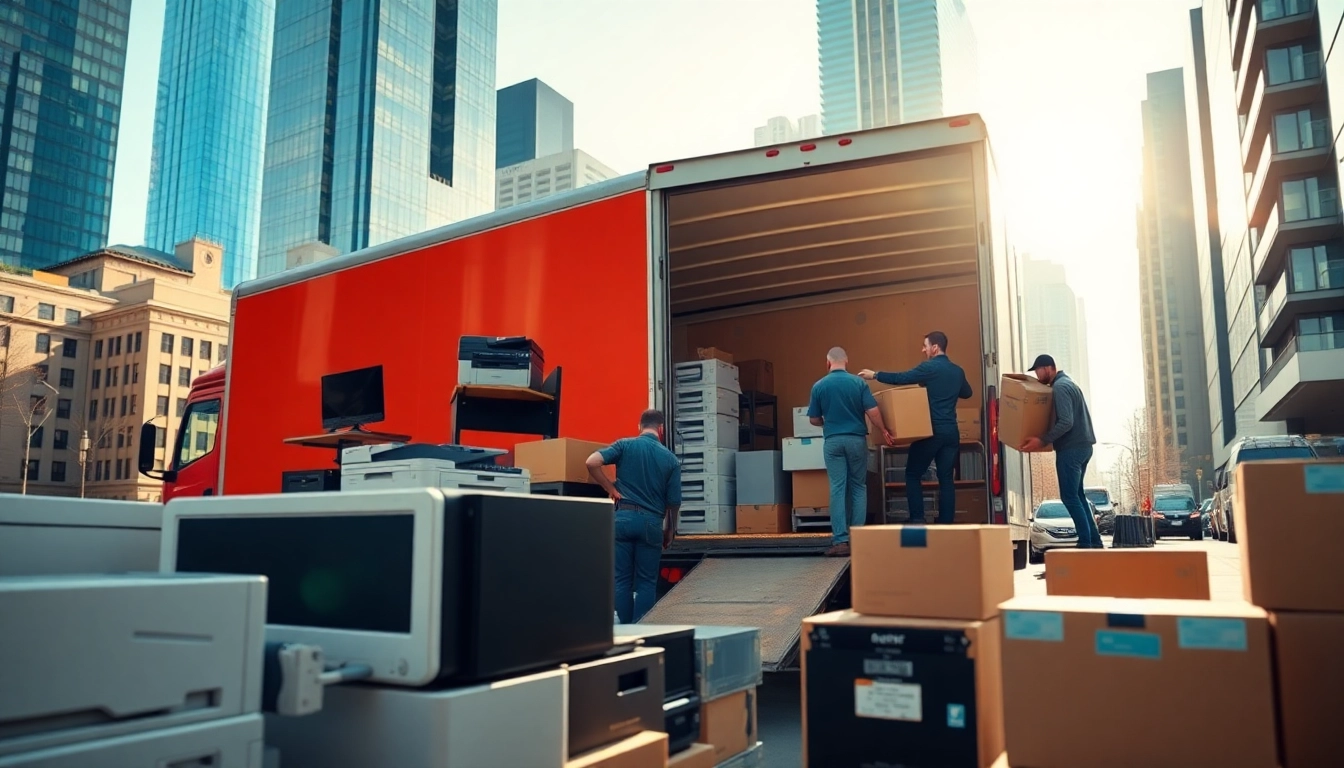 Efficient commercial moving services team organizing office equipment for a smooth relocation.