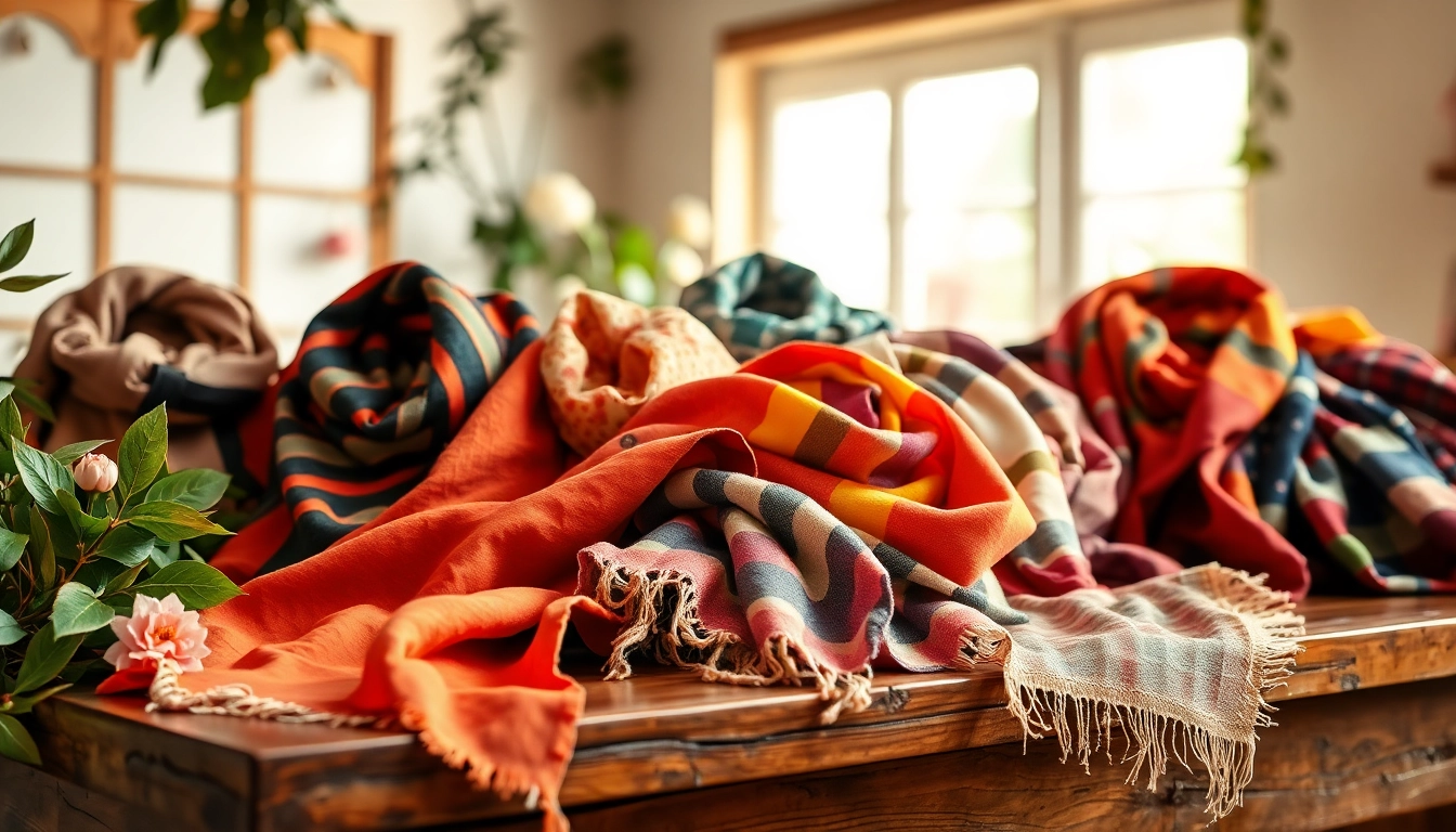 Browse an inviting display of scarves near me highlighting unique patterns and textures.