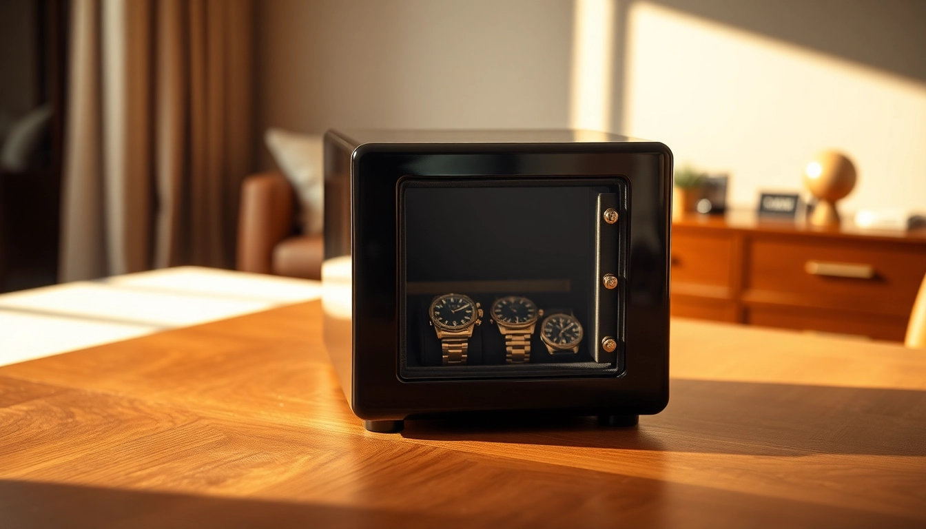 Display premium watch safe showcasing its luxurious design and interior.