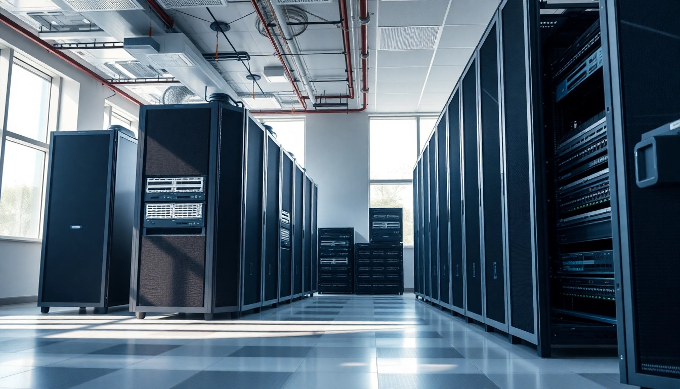 Showcase a professional network infrastructure setup featuring critical hardware components.