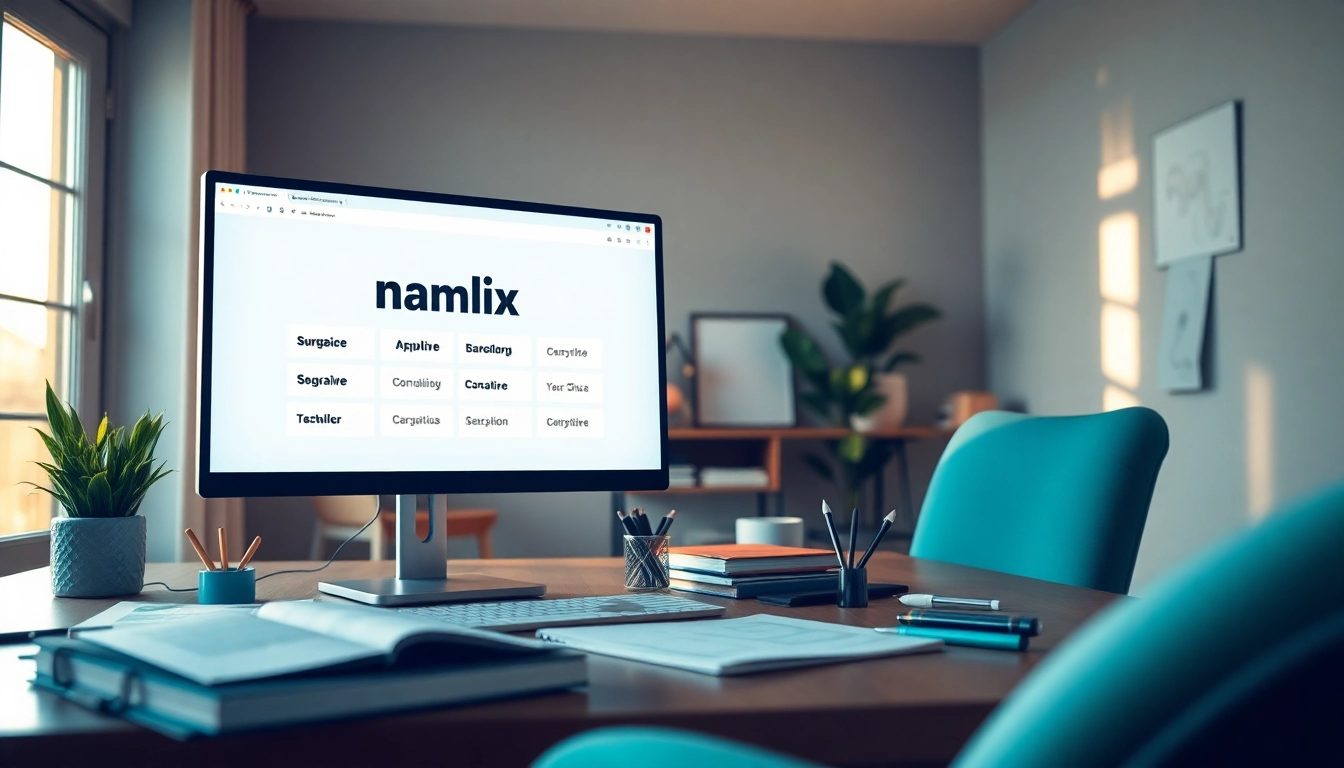 Generate unique business ideas with the namlix name generator displayed in a creative workspace.
