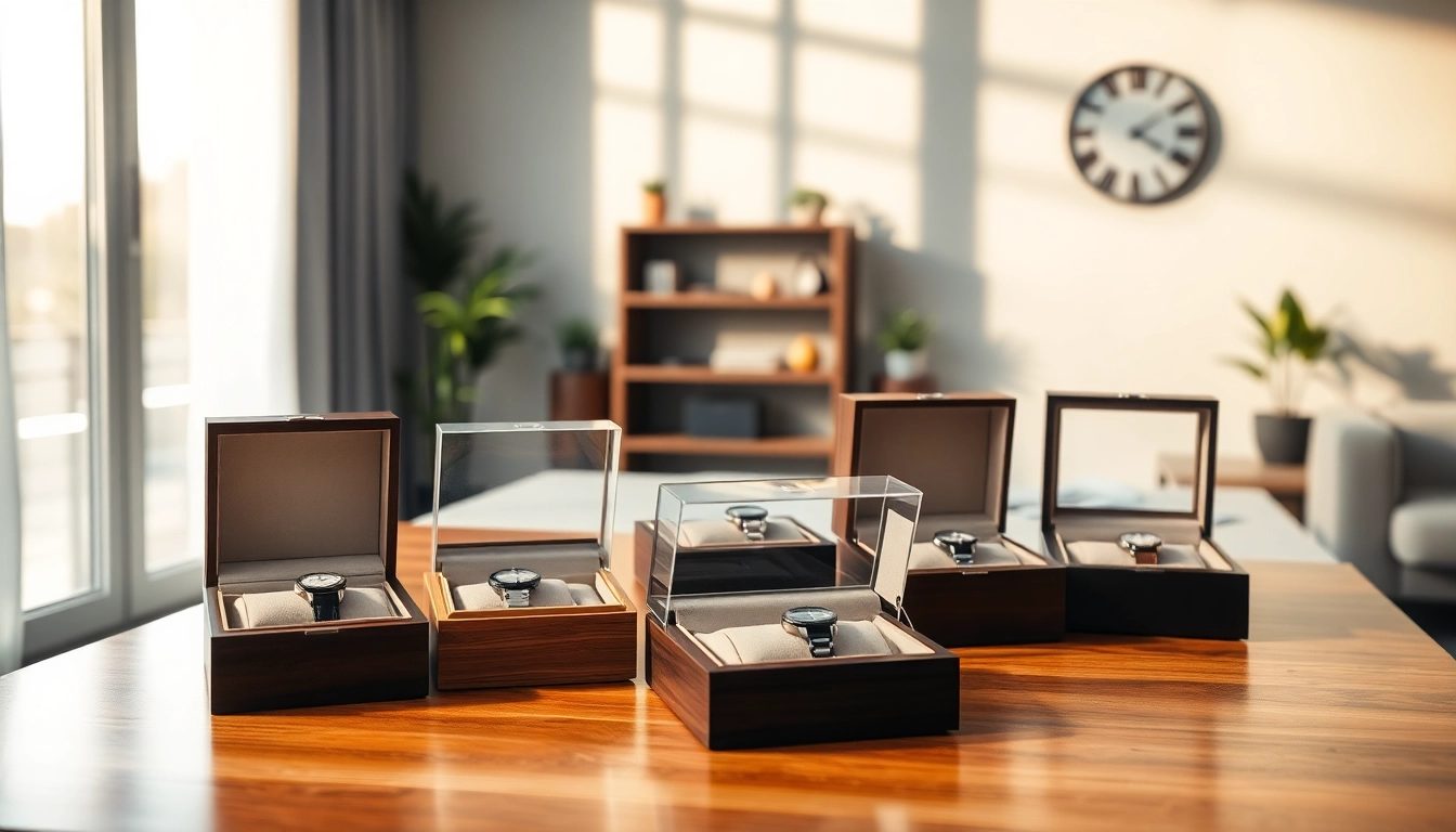 Showcase of luxurious watch boxes featuring intricate designs and elegant finishes