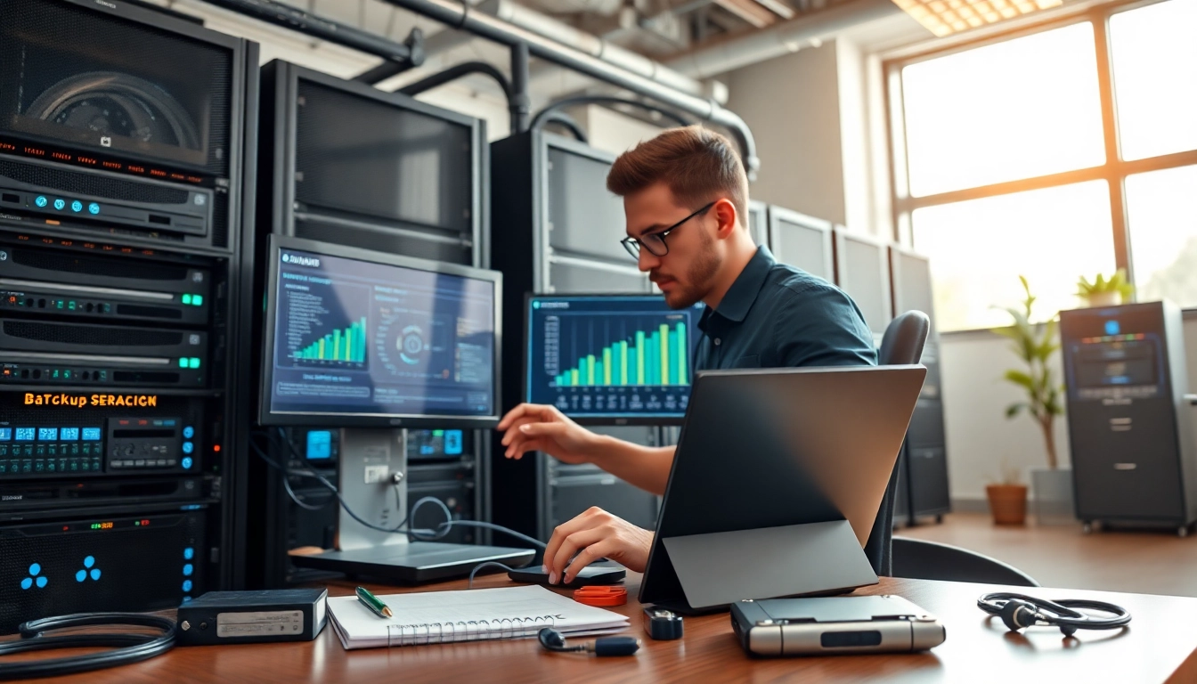 Streamlined Backup Services Markham showcased through a technician managing data backup solutions efficiently.