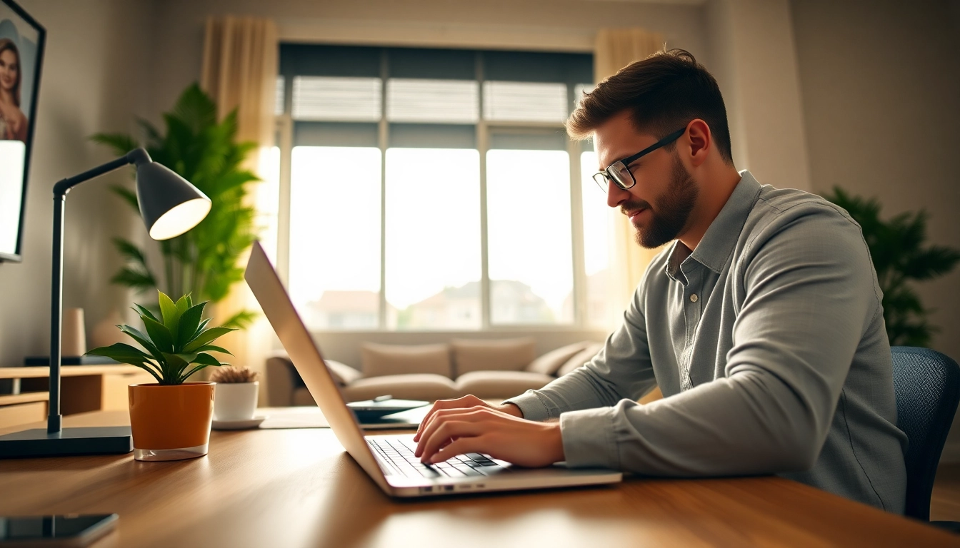 Automate Airbnb messages from a stylish modern home office workspace with natural light.