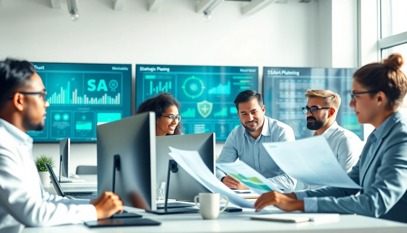 Managed IT provider professionals collaborating in a modern office environment.