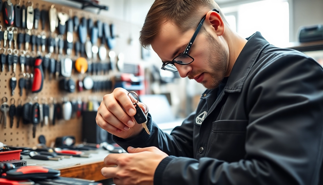 Expertly crafted Replacement Car Keys by a professional locksmith in a modern workshop setting.