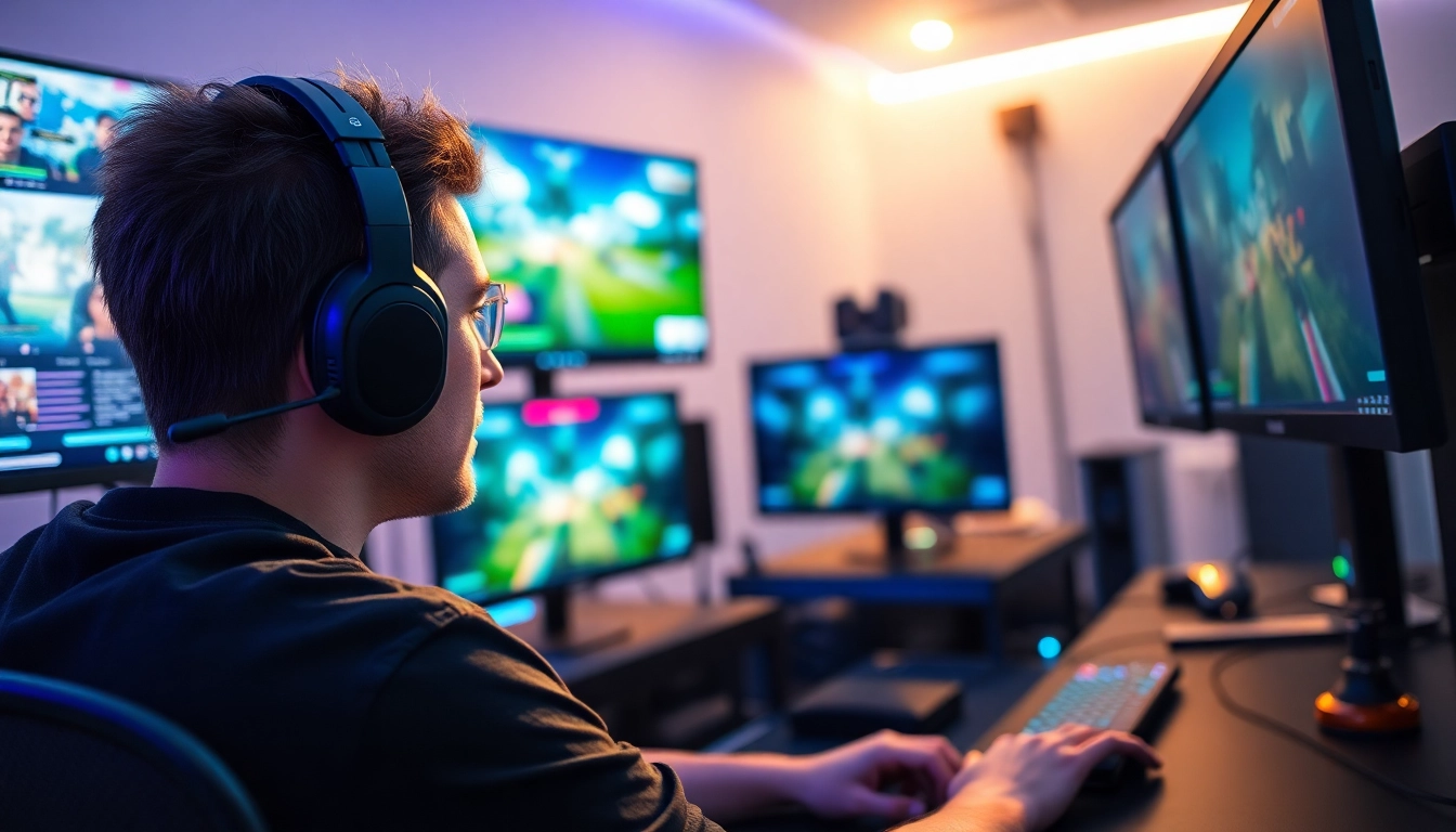 Jelajahi permainan game online dengan gamer yang terfokus di setup permainan modern.