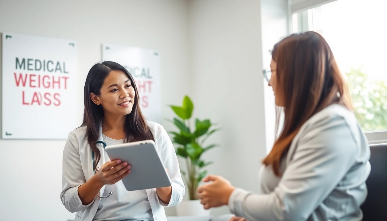 Healthcare professional advising on Medical Weight Loss strategies in a bright clinic setting.