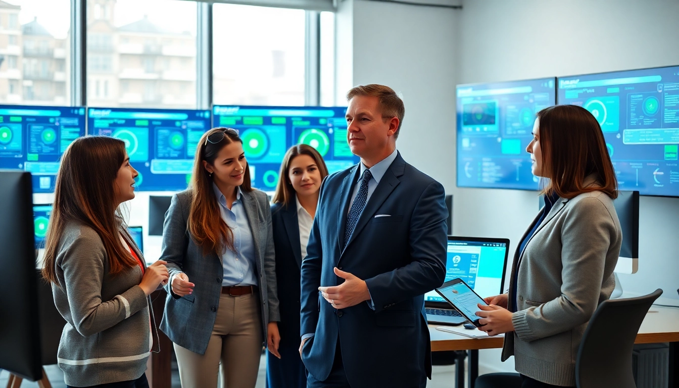 Team of professionals discussing strategies as a managed it provider in a modern office