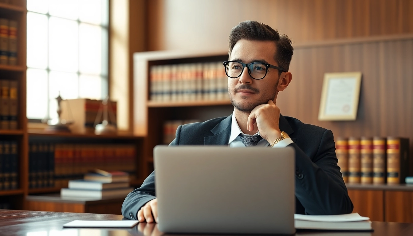 Intellectual property lawyer engaged in a consultation in a modern office.