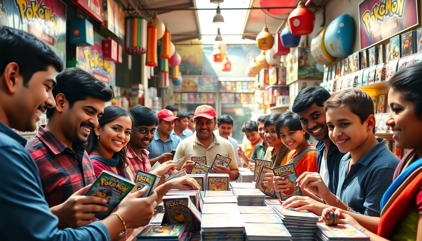 Engaged Pokemon tcg india collectors exploring vibrant trading card displays.