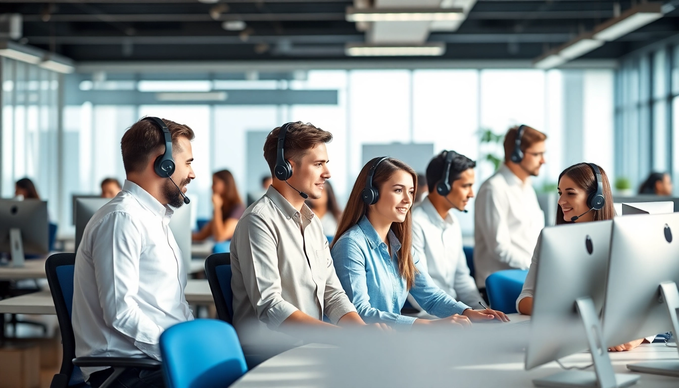 Team collaborating on Call Center Solutions in a modern office environment