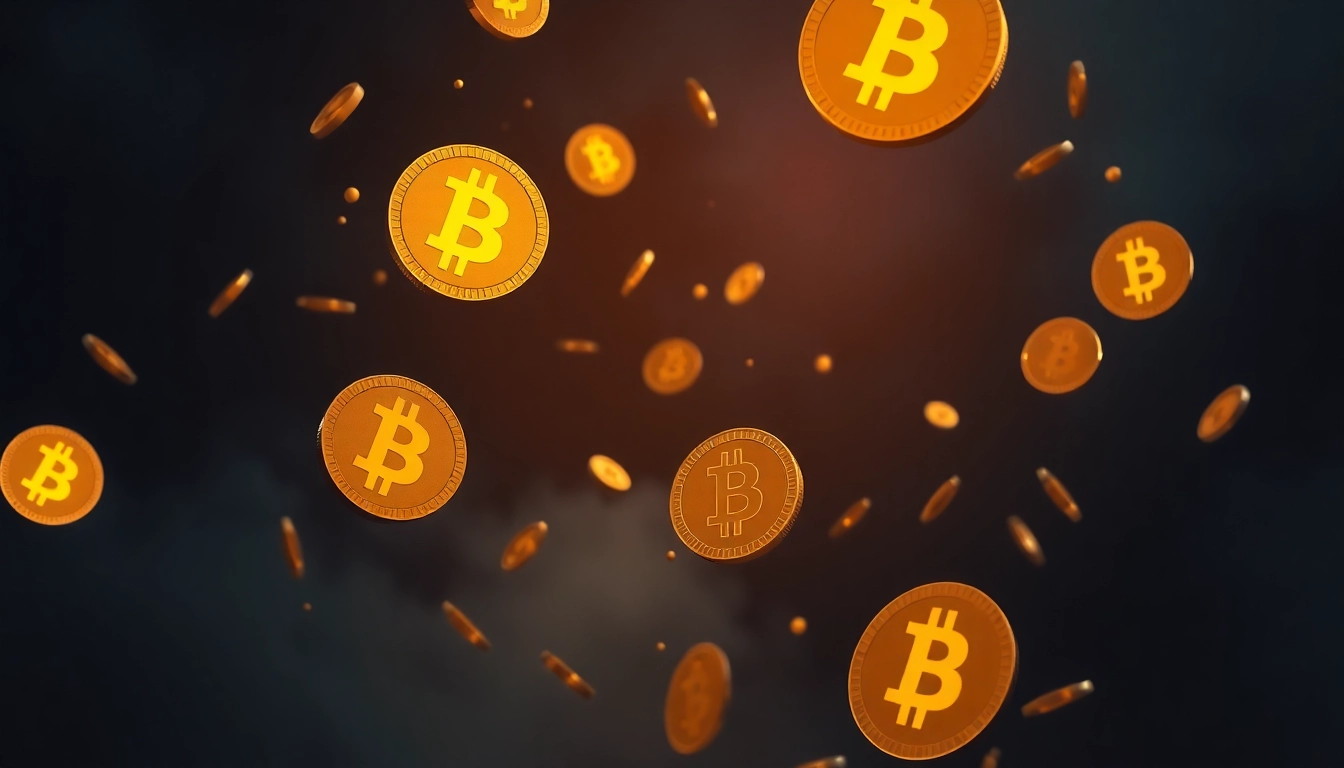 Bitcoin flash crash today: Visual representation of Bitcoin coins falling, depicting market volatility and urgency.