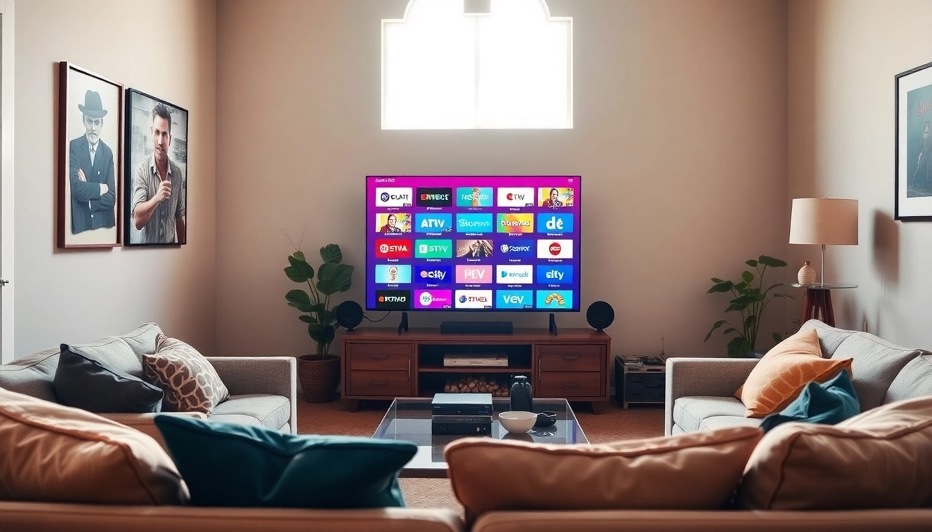 Compre IPTV para disfrutar de canales de televisión en su sala de estar acogedora.