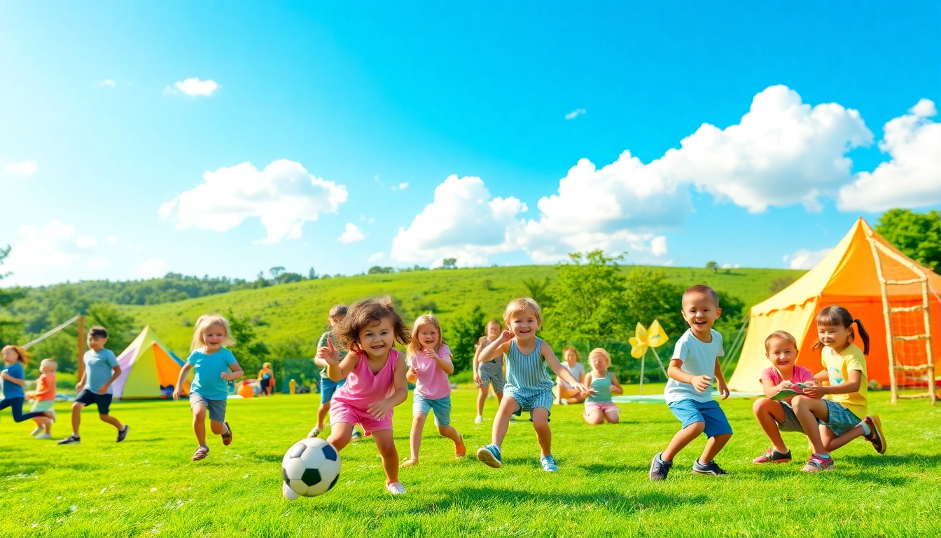 Kids enjoying activities at holiday camps in a lively and vibrant summer setting.