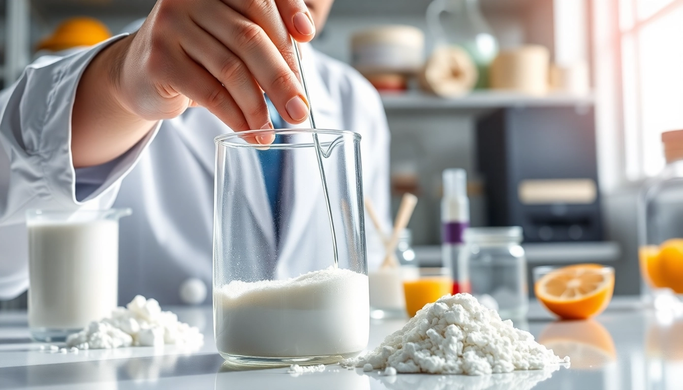 Mixing CarboxyMethyl Cellulose in a laboratory setting, highlighting its applications.