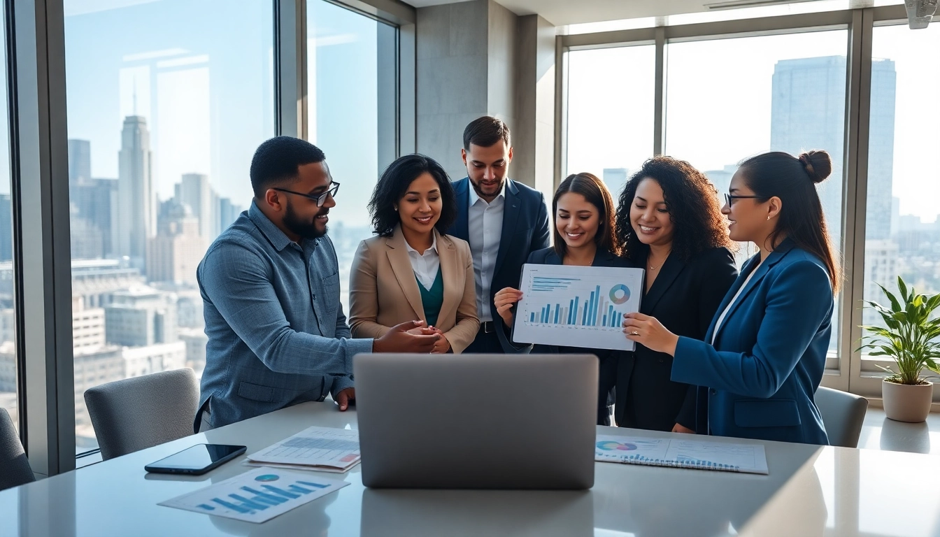 Analyzing competitive intelligence data with a diverse team in a modern office environment.