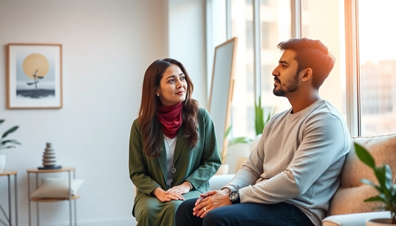 Engaging therapy session showing effective anxiety treatment dubai with a professional therapist.